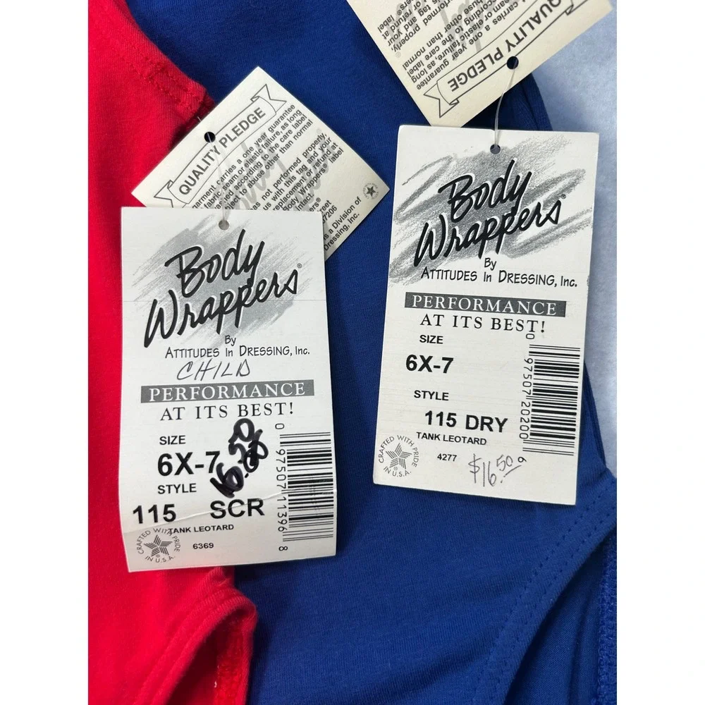 Body Wrappers Kids Tank Leotard 2 Pack Red Blue Style 115 Cotton Lycra Size 6X-7